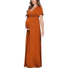 Peauty Maternity Maxi Dress Summer With Decorative Button (S-3XL)/Short Flutter Sleeve Flowy Dress Baby Shower Photoshoot