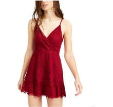 Speechless Womens Maroon Lace Spaghetti Strap V Neck Short Faux Wrap Dress Juniors L