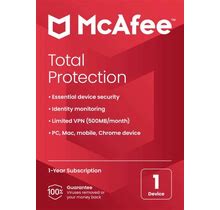 Mcafee Total Protection Antivirus & Internet Security Software, For One Device, 1-Year Subscription, Windows /Mac /Android/Ios/Chromeos, Product Key