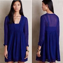 Anthropologie Dresses | $128 Anthropologie Vanessa Virginia 2 Crochet Lace Indigo Gauze North Star Dress | Color: Blue/Purple | Size: 2