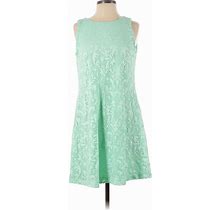 New York Clothing Co. Casual Dress - A-Line Boatneck Sleeveless: Green Damask Dresses - Women's Size Small