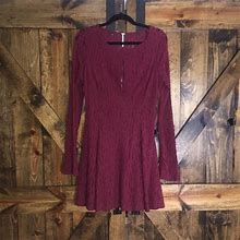 Free People Dresses | Nwot Free People Maroon Lace Long Sleeve Dress! | Color: Red | Size: L