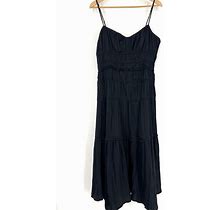 Anthropologie Dress Size 12 Black Ruched Slip Satin Tier Midi