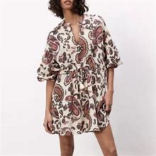 Zara Dresses | Zara Paisley Dress | Color: Brown/Cream | Size: M