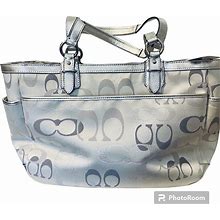 NWT Coach Gallery Optic Silver Metalic Signature Tote Shoulder Handbag