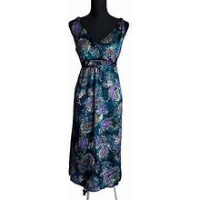 Garnet Hill Paisley Multicolor Blue Silk Dress