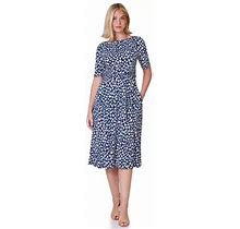 Jessica Howard Women's Elbow Sleeve Floral Ruched Waist Midi Dress, Navy Blue, 16