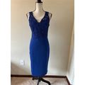 Grace Karin Women Size M Blue V Neck Top Floral Lace Sheath Dress