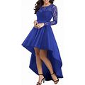 Dokotoo Women's Blue High Low Prom Dress Swing Lace Party Cocktail Dress Lace Evening Gowns Chic Long Sleeve Dresses For Women, US 4-6(S)