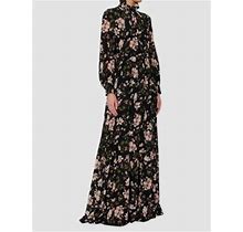 $3995 Erdem Women's Black Clementine Floral Silk Gown Dress Us Size 4