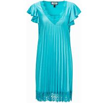 Women's Blue Lace Trim Viscose Dress | Large | Nissa