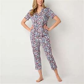 Liz Claiborne Womens Short Sleeve 2-Pc. Pant Pajama Set | Multicolored | Womens X-Small | Pajama Sets Pant Pajama Sets