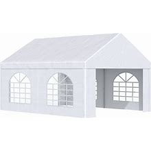Outsunny 16' X 13' Party Tent Carport With Sidewalls, Four Windows And Double Doors, White Tents For Parties, Wedding And Events