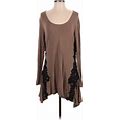 Kaktus Casual Dress - A-Line Scoop Neck Long Sleeves: Brown Print Dresses - Women's Size Small