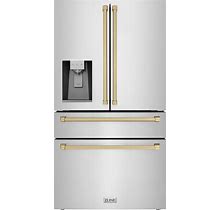 ZLINE 36 in. Autograph Refrigerator With Water And Ice Dispenser In Fingerprint Resistant Stainless Steel With Champagne Bronze Accents, RFMZ-W-36-CB