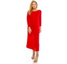 Jostar Red Long Dress Slinky Poly Spandex Knit 3/4 Sleeve Travel S M L Xl