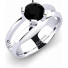 Round 1 Carat Design Solitaire Black Diamond 14K White Gold Engagement Ring Bona 1.0 Crt