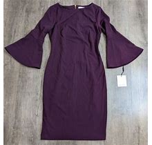 Calvin Klein Womens Size 2 Plum Bodycon Dress With Flared Sleeves As