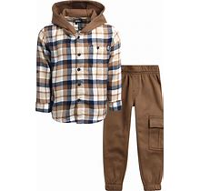 DKNY Boys' Shirt - 2 Piece Woven Button Down Shirt With Hood And Jogger Pants - Matching Outfit Clothing Set For Boys, 4-12