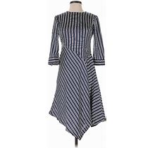 Banana Republic Casual Dress Boatneck 3/4 Sleeve: Blue Chevron/Herringbone Dresses - Women's Size 00 Petite