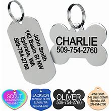 Gotags Stainless Steel Pet ID Tags, Personalized Dog Tags And Cat Tags, Up To 8 Lines Of Custom Text, Engraved On Both Sides, In Bone, Round, Heart,