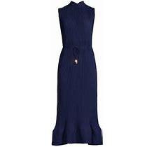 Milly Women's Melina Pleated Midi Dress - Navy - Size 12
