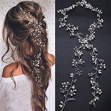 Denifery Bridal Rose Gold And Gold Silver Extra Long Pearl And Crystal Beads Bridal Hair Vine Wedding Head Piece Bridal Hair Accessories Headband Hair