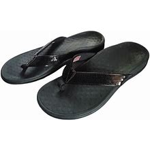 Vionic Womens Sandals Thong Tide Ii Sequin Sz7 Black Comfort Orthotic