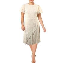 Ralph Lauren Womens White Ruffled Short Sleeve Scoop Neck Midi Dress Size: 16
