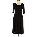 Chadwicks Casual Dress - Fit & Flare Crew Neck 3/4 Sleeve: Black Solid Dresses - Women's Size Medium