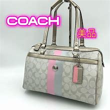 Coach Handbag Boston Bag Leather Silver Gray 7.8X11.8X6.3 Handle7.0