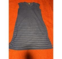T By Talbots Upf 50+ Dress Ruched Sides Sleeveless Blue Striped Medium