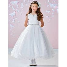 White Joan Calabrese A-Line Dress W/ Hand-Beaded Jewel Neckline - Size: 6 | Pink Princess