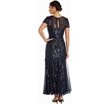 R & M Richards Dresses | Women's R&M Richards Embroidered Godet Gown Size 14 Petite Nwt Navy Sequin Dress | Color: Blue | Size: 14