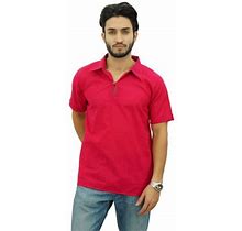 Atasi Mens Short Sleeve Fuschia Cotton Kurta Collar Shirt Tunic Casual Clothing-Medium