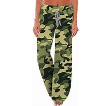 BBTXS Loose Women Trousers Ladies Summer Home Yoga Leopard Sweatpant Drawstring Fashion Wide Leg Anti-Wrinkle Comfy Leggings Green
