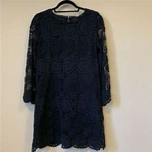 Zara Basic Womens Long Sleeves Black Crochet Knit A-Line Shift Dress