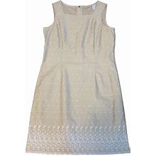 Liz Claiborne Dresses | Vintage Liz Claiborne Sz 10 Petite Tan And White Polkadot Square Neck Mini Dress | Color: Tan/White | Size: 10P