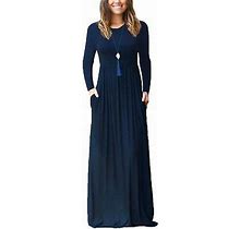 Dearcase Women Long Sleeve Loose Plain Maxi Pockets Dresses Casual