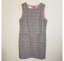 Talbots Dress Women's 6 Sleeveless Shift Beige Check Tweed Lined Front