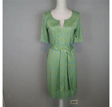 Lilly Pulitzer Dress,Sz 6,Short Sleeve 100% Silk , Belted, Blue, Green