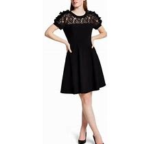 Shani Women Black Floral Applique Fit-&-Flare Crepe Sleeve Cocktail Dress 8 New | Color: Black | Size: 8