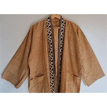 Indian Handmade Kimono Robe, Flower Block Print Top Dress, Women Sleepwear Comfort Dress, Women Long Top Bathrobe, Soft Cotton Print Dress
