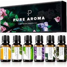 Essential Oils By PURE AROMA 100% Pure Oils Kit- Top 6 Aromatherapy Oils Gift Set-6 Pack, 10ML(Eucalyptus, Lavender, Lemon Grass, Orange, Peppermint,