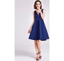 Royal Blue Deep V Neck A-Line Knee Length Sleeveless Homecoming Dress