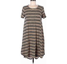 Lularoe Casual Dress - A-Line Scoop Neck Short Sleeves: Brown Stripes Dresses - Women's Size Medium