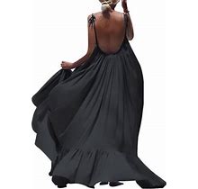Black And Friday Deals 2023 Asdoklhq Womens Maxi Dress Under $10,Women Boho Maxi Solid Sleeveless Long Backless Dress Evening Party Beach Dress