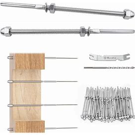 Muzata 60Pack Cable Railing Kit Hand Swage Threaded Stud Tensioner For 1/8" Cable For 4X4 2X2 Wood Metal Post Deck Stair Cable Railing Hardware T316