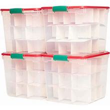 31 Quart Medium Clear Plastic Holiday Storage Container Bin With Latching Handles And Removable Ornament Dividers, (4 Pack)