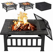 LEMY 32 Inch Outdoor Fire Pit Table, Wood Burning Firepit Stove With Lid For Camping&BBQ, Garden, Backyard
